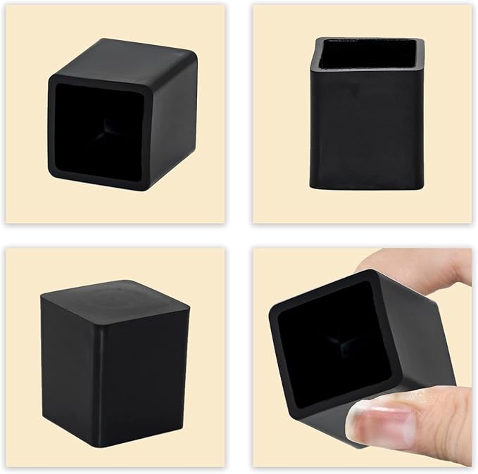 Flyshop Flexible Anti-Scratch PVC Patio Chair Table Leg Caps Tips Floor Protectors Square Furniture Covers, 20pcs, Black, 19 mm x 19 mm, 3/4" x 3/4"