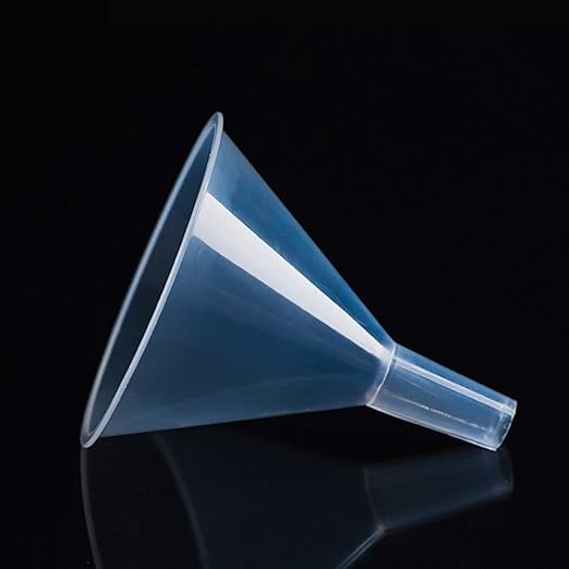 DEDC 4 Pack Clear Plastic Filter Funnel, Small Oil Funnels for Filling Bottles, Liquid Transfer Funnel for Kitchen, Laboratory, Garage, Car, 5.9 inch Dia Mouth