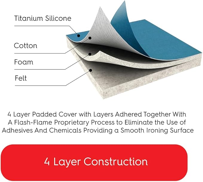 TIVIT Ironing Board Cover 13 x 45, Performance Grade Titanium Coated Pro Grip Pad & Covers - Superior Scorch & Stain Resistance, High Heat Reflection, 3 Padded Layers 3 Fastener Straps - Made In Italy