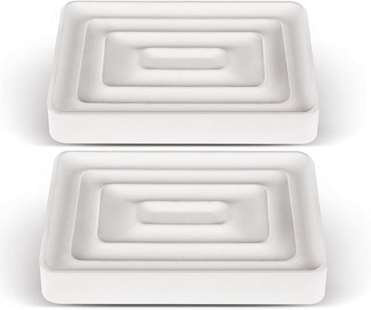 2 Pack Diatomite Soap Trays, Fast Drying Stone Soap Dishes, Natural Diatomaceous Earth Soap Holders, Quick-Dry Rectangular Soap Savers for Bath & Kitchen, White