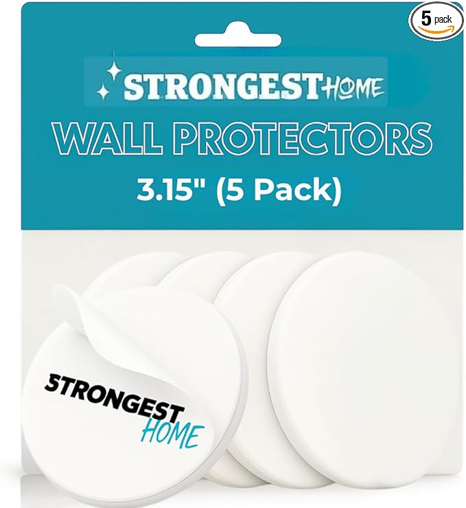 Strongest Home Wall & Door Handle Stopper 3.15" Set 5 Pieces of White Rubber Door Knob Round Wall Shield Cushion, Quiet Wall Protector for Door Handle, Guard Door Bumper Wall - Self Adhesive