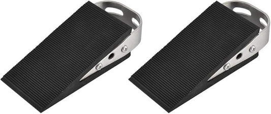 JQK Heavy Duty Door Stopper Rubber Wedge, 304 Stainless Steel Security Door Stops Works On All Floor Types, Brushed(2 Pack), DSB6-BN-P2