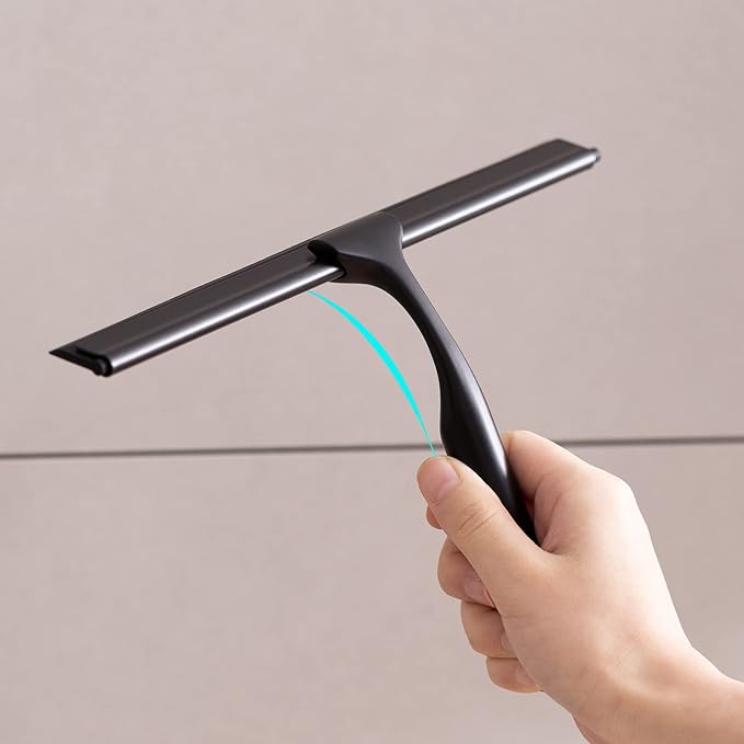 Ettori Shower Squeegee for Glass Doors, Squeegee for Shower Glass Door, Window and Car Glass, Mirrors - All-Purpose Stainless Steel Squeegee, 10 Inches and Black