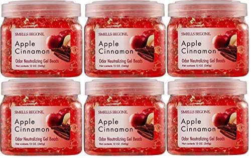 SMELLS BEGONE Odor Eliminator Gel Beads - 12 oz, Pack of 6 - Eliminates Odor in Bathrooms, Cars, Boats, RVs & Pet Areas - Air Freshener - Made with Essential Oils - Apple Cinnamon Scent