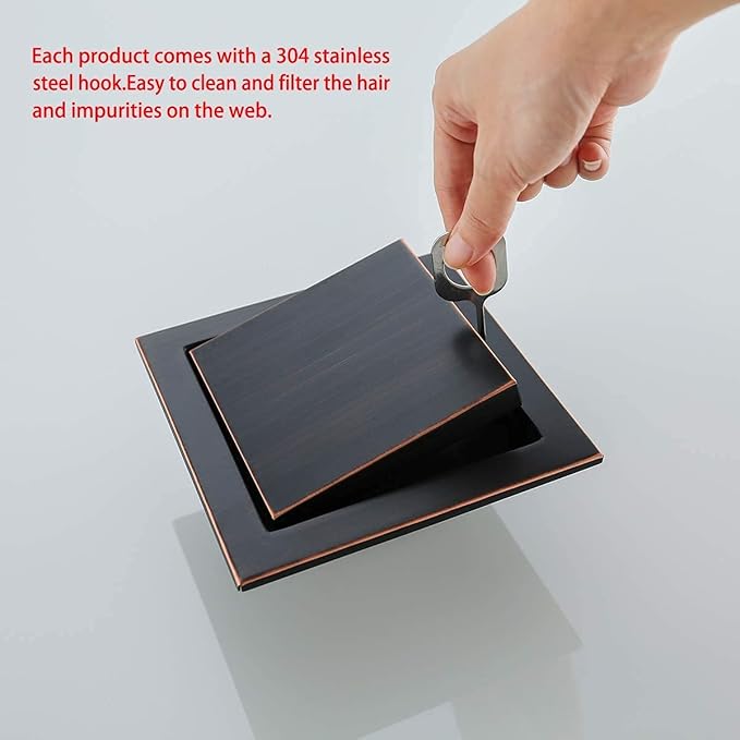 RANDOM Oil Rubbed Bronze Shower Drain Square 6 inch with Adjustable PVC Base Flange,SUS304 Stainless Steel Shower Floor Drain Kit with Tile Insert Shower Drain Cover and Hair Strainer