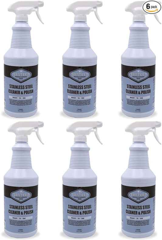 Santeen Stainless Steel Cleaner & Polish, 6-Pack, 32oz Bottle with Trigger Sprayer, Professional Formula