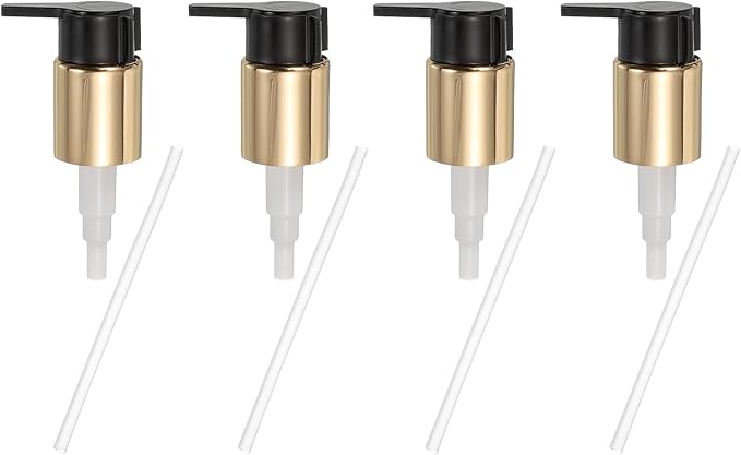 uxcell 4 Pcs Soap Dispenser Pump Heads, Hand Soap Dispensers Top Pumps Replacement Clip-on Pumphead for Standard 24/410 Neck Size Bathroom Lotion Shampoo Bottle, Gold Black