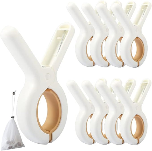 9 PCS Beach Chairs Towel Clips,Quilt Drying Clip, Plastic Clothespins, Strong Grip Holder to Dry Laundry on Clothesline and Hanging Rack (Small)
