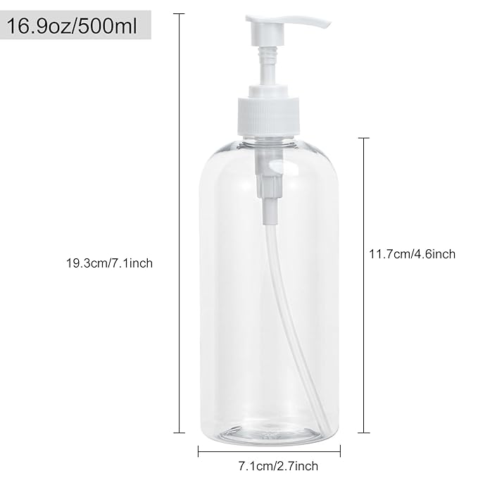 Yebeauty Plastic Pump Bottle, 4 Pack 17oz/500ml Stylish Shampoo Bottles Refillable Hand Soap Dish Soap Dispenser with Press for Massage Oil, Liquid Hand, Clear