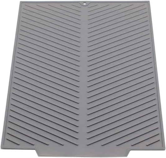 Silicone Dish Draining Mat, Eco Friendly Dish Drying Mat Kitchen Counter Anti-Skid and Heat Insulation Pad, Sink Drainer Mat with Dense Drainage Grooves (L (20"×16"))