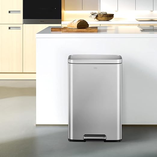 EKO Madison Matte Stainless 50 Liter/13.2 Gallon Step Trash Can w/Inner Liner - Fingerprint Resistant Finish