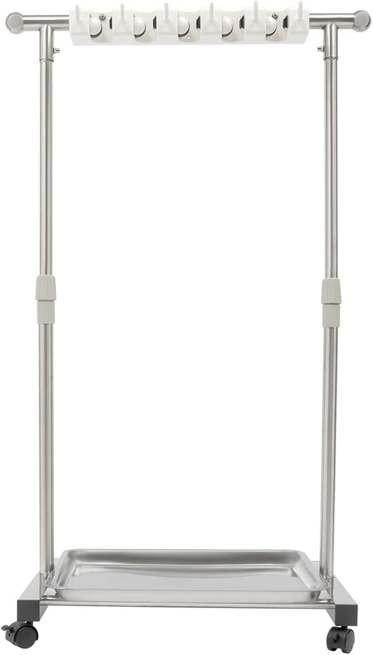 Broom Mop Holder, Movable Put Wet Mops Broom Floor Standing Cleaning Tool Rack 6 Hook and 5 Slots, Stainless Steel Cleaning Supplies Organizer for Home Schools Hospitals Factories Hotels Restaurant