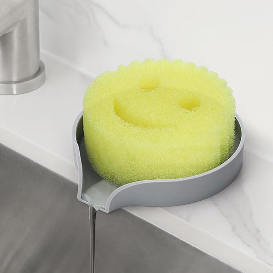 LANMU Silicone Smiley Face Sponge Holder for Kitchen Sink, Sink Caddy Organizer with Drainage for Quick Drying, Dishwasher Safe, Fit Palm Bush, Soap Dispenser Storage