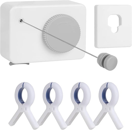 Retractable Clothesline Indoor/Outdoor, Anti-Sag for Drying Clothes Line Retracting Indoor/Outdoor, We Equipped This 13.8 Fts Laundry line Retractable with 4 Large Clips