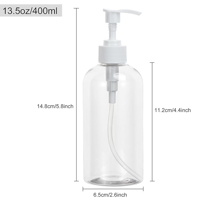 Yebeauty Plastic Pump Bottle, 3 Pack 13.5oz/400ml Stylish Shampoo Bottles Refillable Hand Soap Dish Soap Dispenser with Press for Massage Oil, Liquid Hand, Clear