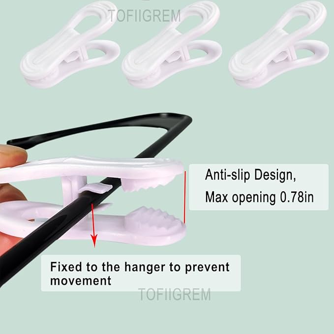 White Hanger Clips 50 Pack, Multi-Purpose Plastic Hangers Clips Perfect for Plastic Clothes Hangers, Clothes Pins Finger Clip for Skirt Pants Hangers