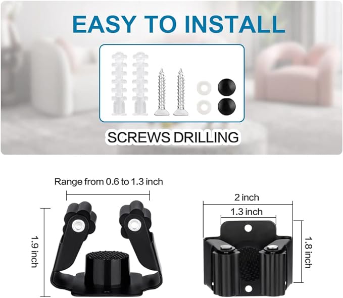 6PCS Broom and Mop Holder, Heavy Duty Garden Tool Organizer Rack Rake and Shovel Handle, Stainless Steel Mop Hanger. Wall Mounted Utility Rack with Screws, Silver.