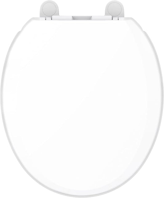 Gerber Round Front Toilet Seat with Cover, Soft Close, No Slam, Quick & Easy Install, Heavy-Duty Plastic, Durable & Fade-Resistant, White GC550129