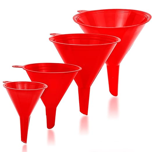 Funnel 4-Pack Funnels for Kitchen Use Filling Bottles - Food-Grade Plastic, Funnels for Automotive Use, Mess-Free Filling, funnels for Filling Bottles, Sizes (122, 101, 76 & 50mm)