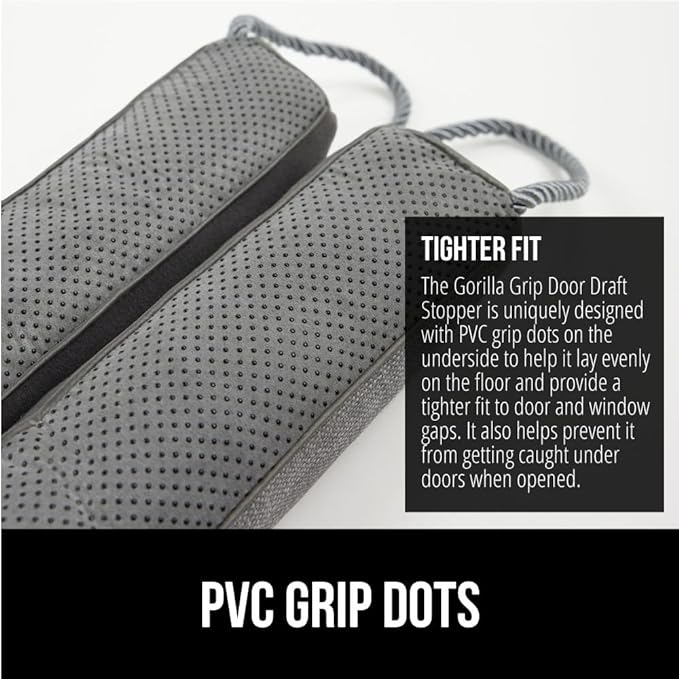 GORILLA GRIP Door Draft Stopper for Bottom of Doors, Weather Stripping Seal Blocks Hot Air, Noise, Bugs, Keeps Cold AC in, Sound Proofing Easy Install Gap Filler, Home Essentials, 38 Inch 2 Pack, Gray
