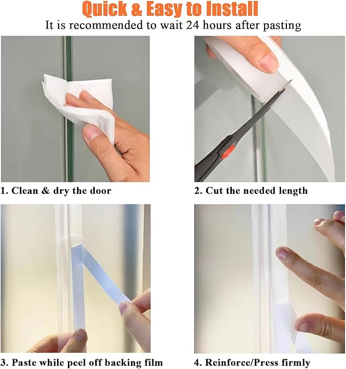 No Residue 32.8FT Door Weather Stripping Door Seal Strip, Silicone Sealing Sticker Sealing Tape for Door Draft Stopper Self Adhesive for Doors, Windows,(Transparent,45MM)