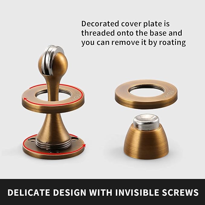 Door Stopper 1 Pack Magnetic Door Stops, Zinc Alloy Antique Brass Door Catch Door Holder Wall Floor Mounted, Metal Soft-Catch