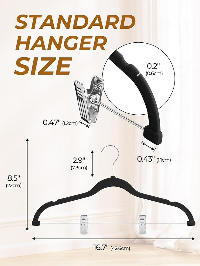 HOUSE DAY Velvet Skirt Hangers 36 Pack, Black Velvet Pant Hangers with Adjustable Clips, Space Saving Slim Shorts Hanger, Heavy Duty Non Slip Clip Hanger for Pants, Skirts, Shorts