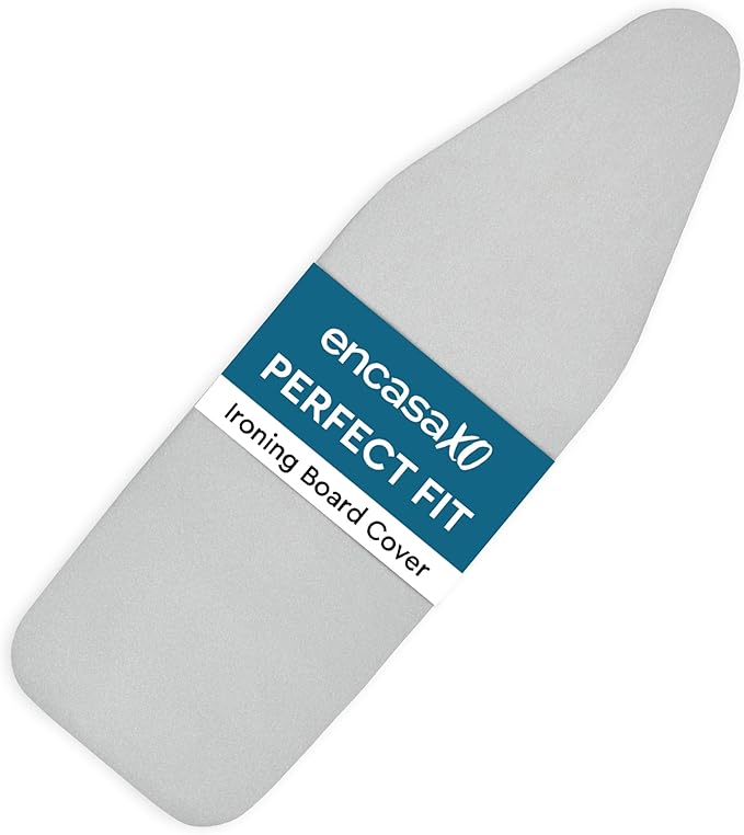 Encasa XO Ironing Board Cover and Pad 49"x18" - Metallised 'Silver Super Luxury' with Foam & Felt Pad, Fits Wide Iron Boards - Heat Reflective, Scorch Resistant, Bungee Elasticated, 3 Fasteners