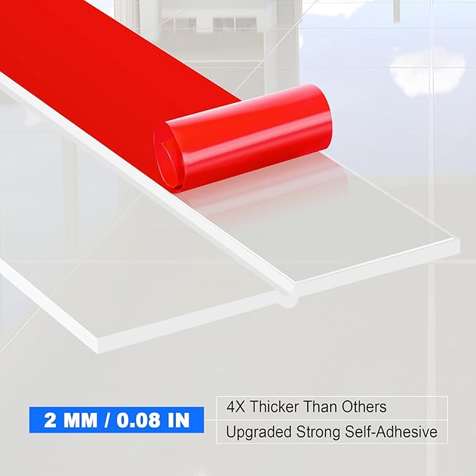ToLanbbt Weather Stripping Silicone Door Seal Strip 2 in x 10 ft Door Draft Stopper Self Adhesive Door Draft Tape, Side & Bottom Gaps Insulation Strip for Glass Shower Door Sliding Door Window, Clear