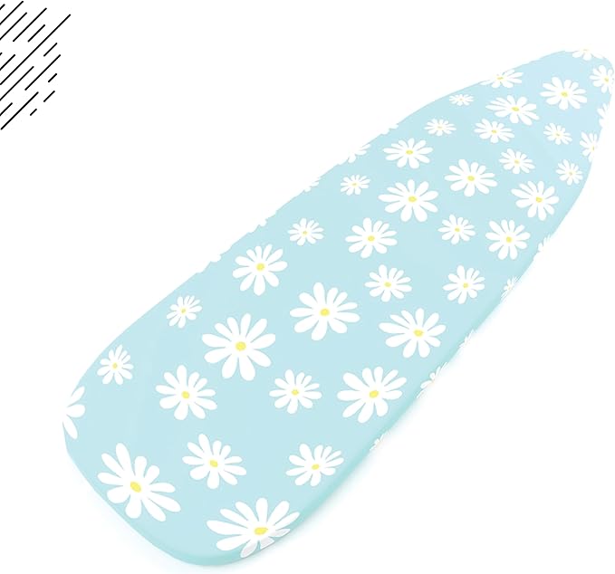 Encasa XO Ironing Board Cover and Pad 54"x15" - Thick 3mm Felt Padding, Drawstring Tightening & Lock, Easy Fit, Scorch & Stain Resistant, Fits Standard Large Ironing Board - Daisy Blue