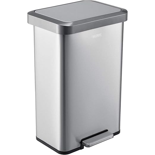Global Industrial 12 Gallon Stainless Steel Trash Can, Rectangular Step-On