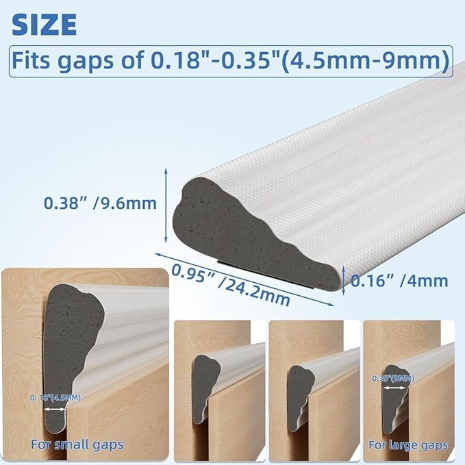 Wedge-Shape Window Weather Stripping Door Frame Seal Strip 3Pcs×196" White,Upgrade Black Foam,Soundproofing,Draft Stopper,Winter Insulation,Noise Blocker, Gap Filler for Exterior Front Door Side