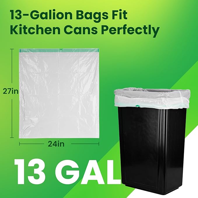 Large Trash Bag 13 Gallon Tall Drawstring 100% Post-Consumer Recycled Garbage Bag Waste Bag for Kitchen Office (120 Count, 0.7 Mil)