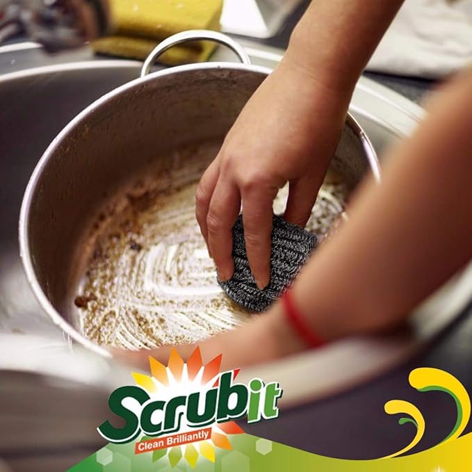12 Pack Stainless Steel Scourers by Scrub It – Steel Wool Scrubber Pad Used for Dishes, Pots, Pans, and Ovens. Easy scouring for Tough Kitchen Cleaning. (Large (50 gram))