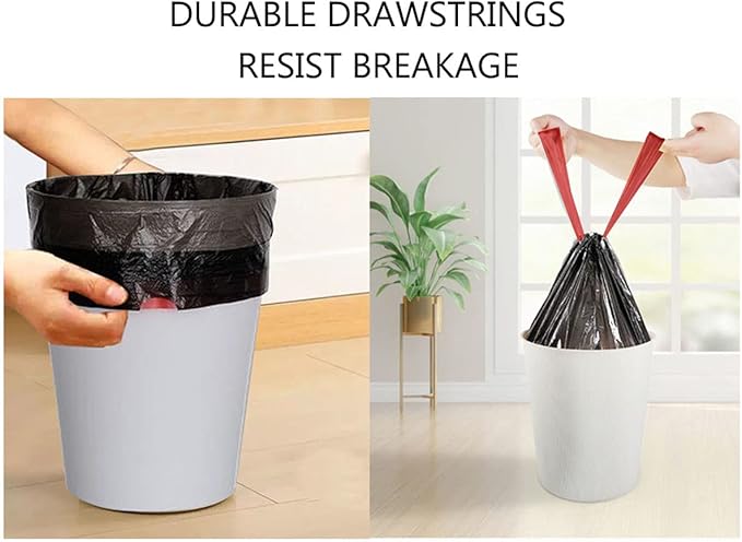 Feisco 8 Gallon Black Trash Bag,30L Drawstring Garbage Bag Trash Can Liner,90 Counts,0.9 Mil (8 Gallon, Black)