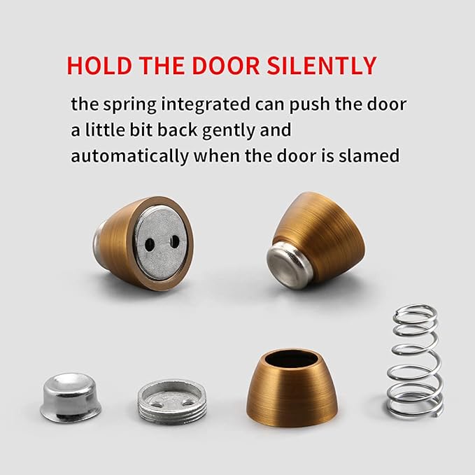 YAGU Magnetic Door Stoppers 2 Pack, Zinc Alloy Antique Brass Door Stops Magnet Catch Holder Wall Floor Mounted, Metal Soft-Catch