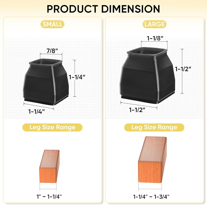 BALEINE 32 Pack Silicone Chair Leg Floor Protectors, Stool Leg Protectors Cap, Non-Slip Chair Leg Caps for Hardwood Floors (Black & Large (Square), 32 Pack)