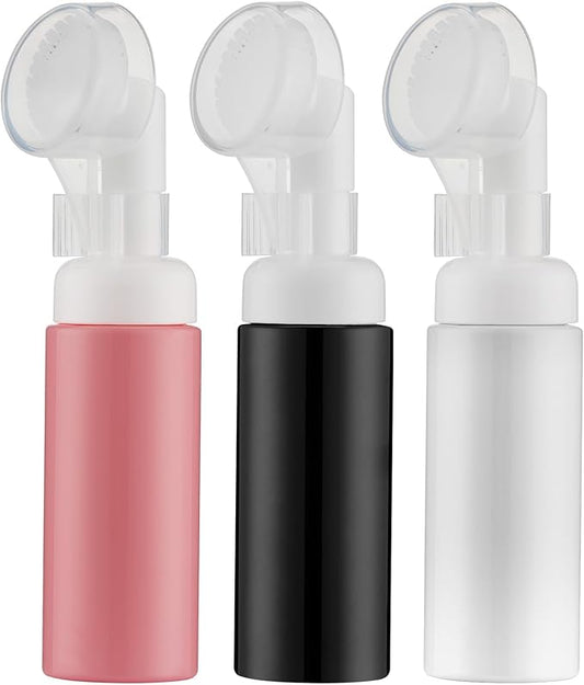 2 OZ Foam Bottle with Brush, Empty Foaming Dispensers to Travel for Soap, Shampoo (3pcs, 3colors)