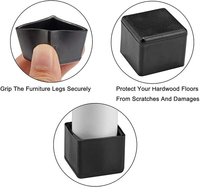 Still Awake 16 Pcs Black Square Anti-Slip Rubber Leg Tips Chair Leg Caps Furniture Floor Protectors Chair Table Bar Stool Leg Covers Furniture Leg Cube Feet 1.38 Inch x 1.38 Inch (35 x 35mm)
