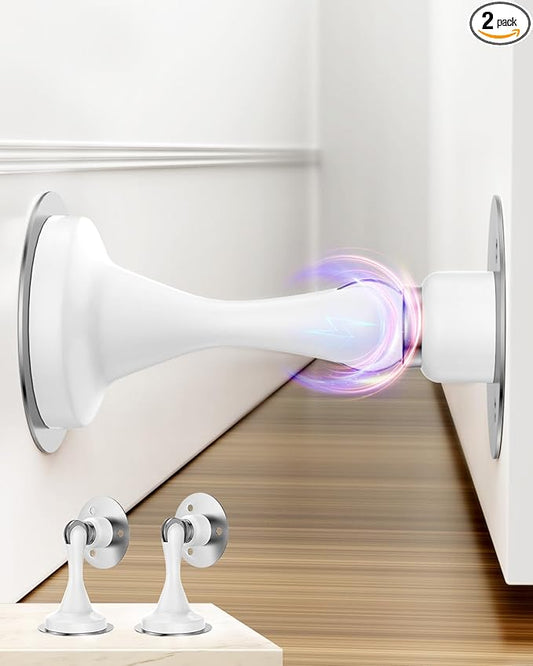 Magnetic Door Stoppers Door Catch - 2 Pack Stainless Steel Heavy Duty Door Stops for Bottom of Door, Wall & Floor Mounting No-Drill Strong Adhesive & Screws, Door Holder to Keep Door Open