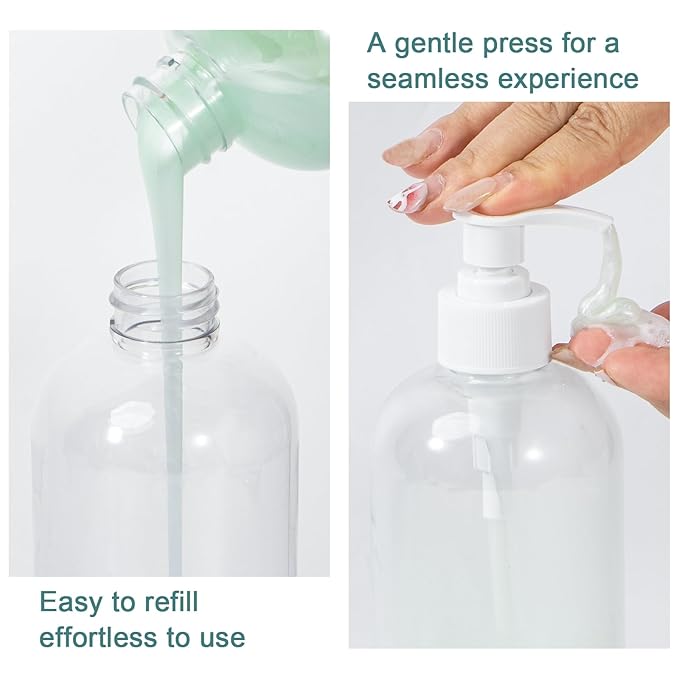 Yebeauty Pump Bottle Dispenser, 3 Pack 17oz/500ml Dish Lotion Soap Dispenser Plastic Liquid Shampoo Container for Bathroom Kitchen Hotel Body Wash, Clear