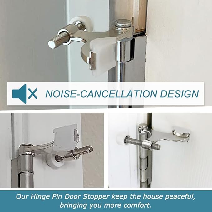 48 Pack Hinge Pin Brushed Nickel Door Stopper, Adjustable Heavy Duty Hinge Pin Door Stop with Rubber Bumper Tips