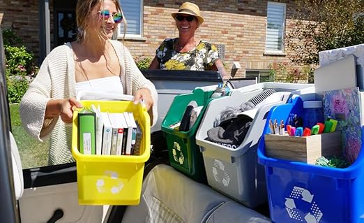 6 Gallon Stackable Recycling Bins for Homes, Garages, Offices Made of 100% Recycled Plastic - (Blue, 6 Pack)