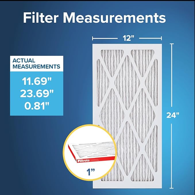 Filtrete 12x24x1 AC Furnace Air Filter, MERV 11, MPR 1000, Micro Allergen Defense, 3-Month Pleated 1-Inch Electrostatic Air Cleaning Filter, 4 Pack (Actual Size 11.69 x 23.69 x 0.81 in)