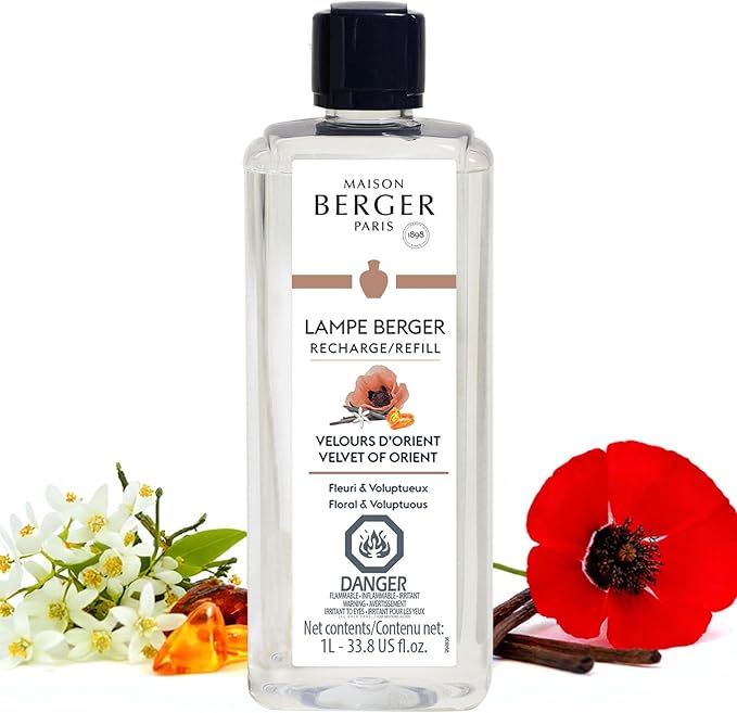 MAISON BERGER Velvet of Orient Refill – 1L Lampe Berger Fragrance Oil for Diffuser – Home Air Freshener – Exotic Oriental Scent with Coffee Flower, Vanilla & Amber