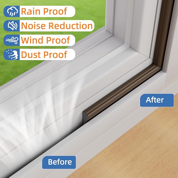 Wedge-Shape Window Weather Stripping Door Frame Seal Strip 196” Brown,Upgrade Black Foam,Soundproofing,Draft Stopper,Winter Insulation,Noise Blocker, Gap Filler for Exterior Front Door Side