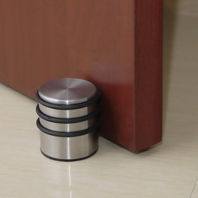 KINJOEK 4 Packs Heavy Duty Door Stopper, Solid Steel Door Stop No Need to Drill, Surrounded with Protective Rubber Bands Anti-Slip Door Wedge for Office, Home, Garage, Laundry Door