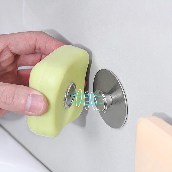 Magnetic Soap Holder, Stainless Steel Wall Mount Waterproof Bathroom Organizer for Showers/Sinks (2Pcs-Glue)