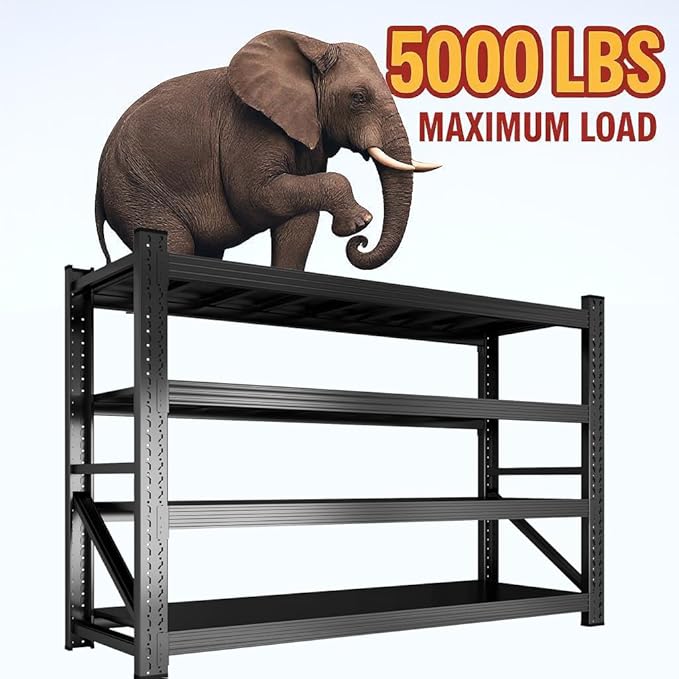 59" W Garage Shelving Heavy Duty, 4 Tier Metal Garage Shelves Adjustable Storage Shelving Unit for Garage, Warehouse, Industrial Shelves