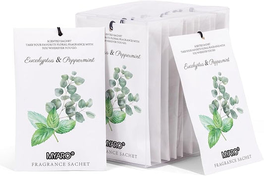 MYARO 12 Packs Eucalyptus Mint Scented Sachets for Drawer and Closet, Long-Lasting Closet Sachet Bags Drawer deodorizers Fresh Scents, Home Fragrance for Lover